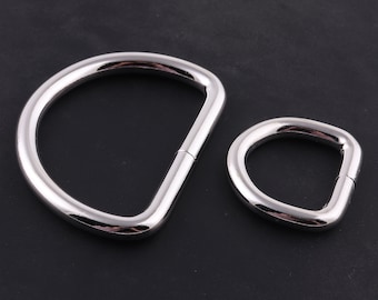 40 mm and 20 mm Silver metal D Ring D buckle Leash Seamless D Loop Leather Strap Slider Lanyard Adjuster jump ring purse buckle strap rings