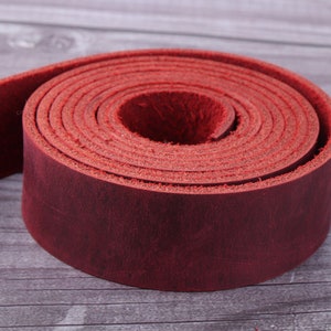 Lanières en cuir naturel rouge de 2,5 cm (1 po.) - Longue bande de cuir, bandoulières de sac à main, poignées, sangles de sac, ceinture en cuir naturel, bande de cuir plat véritable