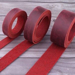 Red flat leather strip-long leather straps,natural leather Strap Blank,3/4",1" wide tanned Leather Strips for DIY Leather Project/bag straps