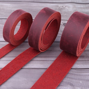 Lanières de cuir plates longues en cuir rouge, lanières vierges en cuir naturel, lanières de cuir tanné de 3/4 po. 1 po. de large pour un projet en cuir DIY/des bretelles de sac