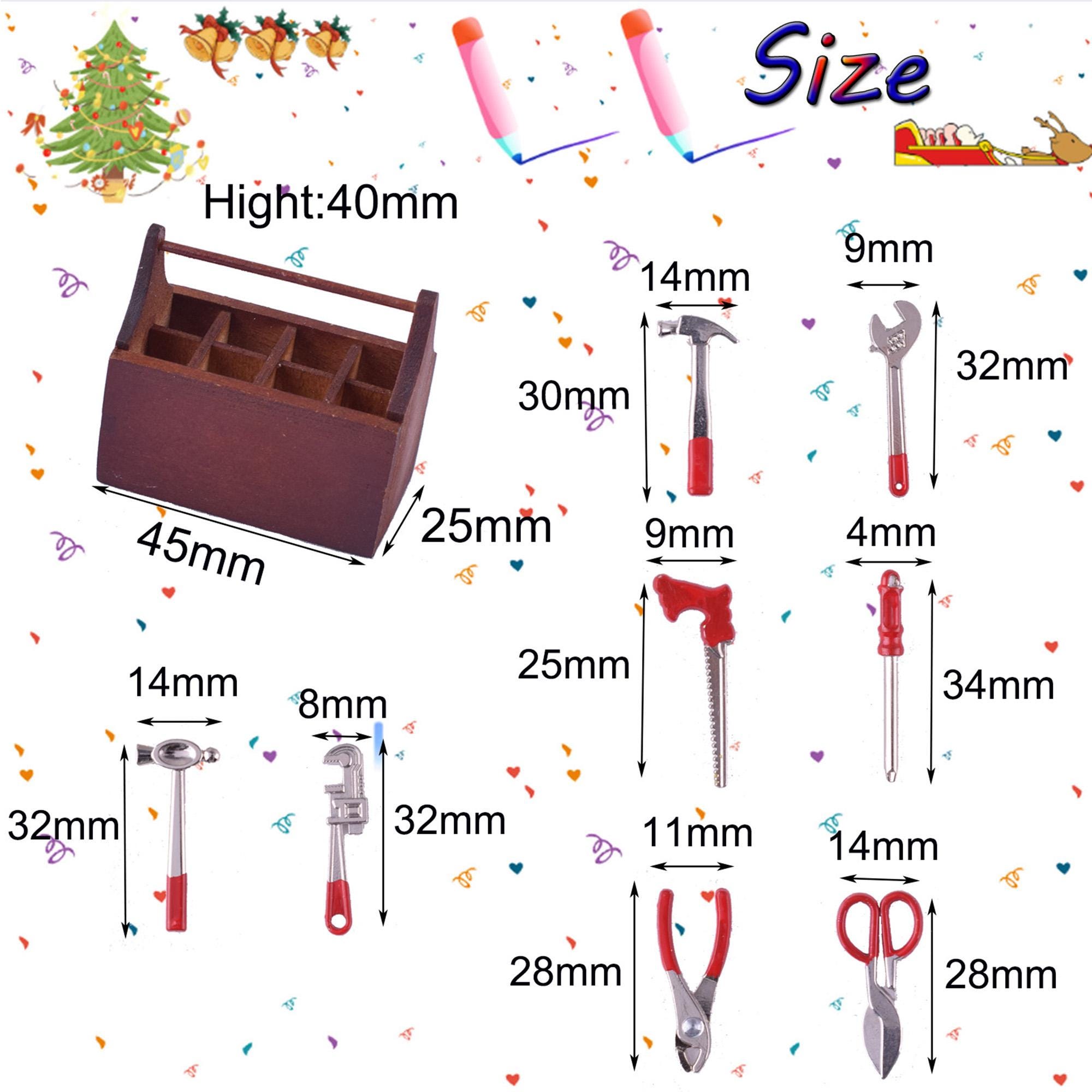 GXGM Boîte à Outils Miniature 1:12 Pour Maison De Poupée – 8 Outils En Résine Et Bois, Déco Réaliste