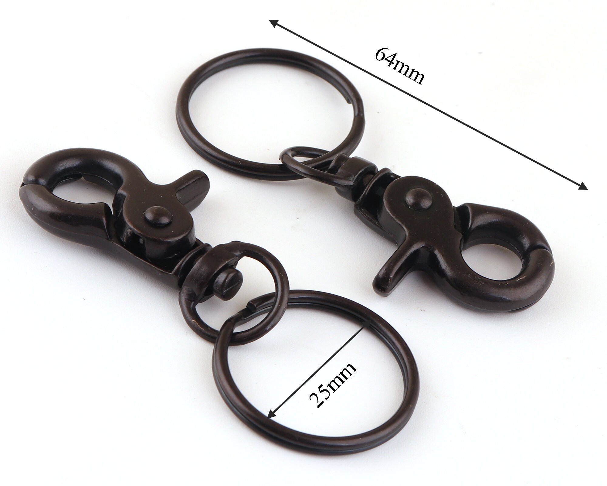 Silver and Black Swivel Hook Keychain With Key Rings