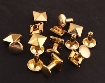 100sets Metallniete für Lederhandwerk, 9 * 12 mm Goldnieten Conchos, Mittlere Kompressionsnieten DIY Schmuck / Schuhe / Kleidung, die Versorgung herstellen