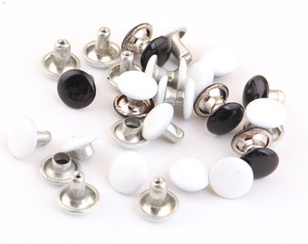 100sets 8*8 mm Studs Rivets white and black Rivets Metal Button Double Head Rivets Purse Notions Studs,metal Rivet for straps/key/dog collar