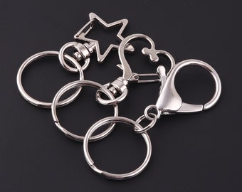silver star Swivel clasp clip,Keychain clasp,key clips,lobster clasp,Snap Clip Hook,Flat key ring split ring,swivel snap hook,Parrot Clasp