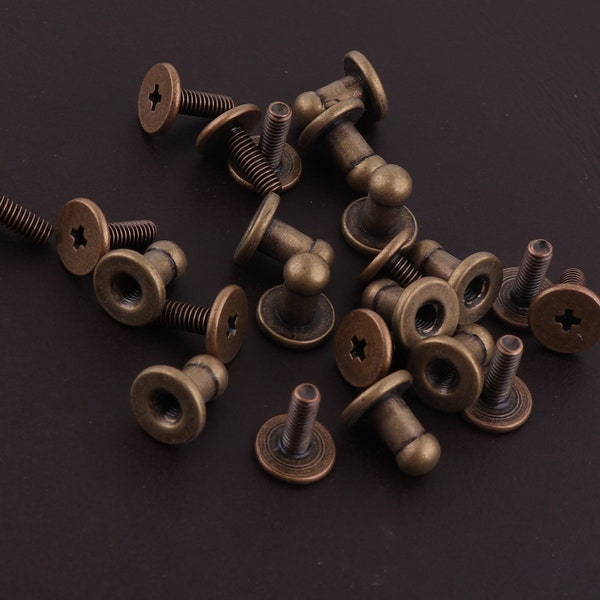 Rivets à vis solides, 8 * 7 mm bouton en métal bronze visser le clou arrière, tête ronde goujons à billes de tonalité visser les résultats de décorations d'artisanat en cuir