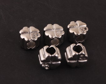 5mm 304 Stainless Steel 4 Leaf Clover beads-spacer beads,clover charm pendant for leather bracelet and necklace,Environmental beads supply
