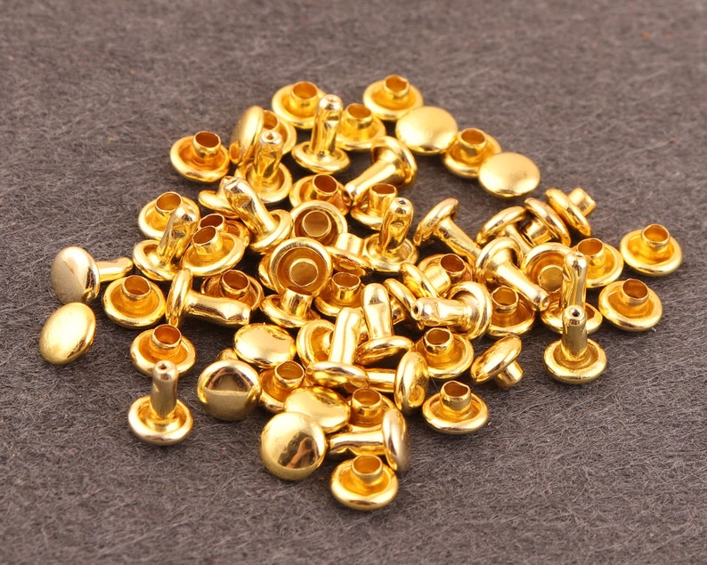 Gold Double Caped Rivets 100 Sets 5 Mm Mini Rivets Metal Etsy