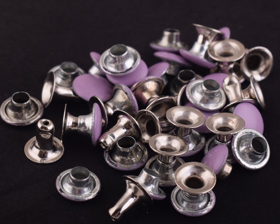 7*8 mm Studs Rivets 100 sets purple Rivets Metal Button Double Head Rivets Purse Notions Studs for Belt leather keychaindog collarleash