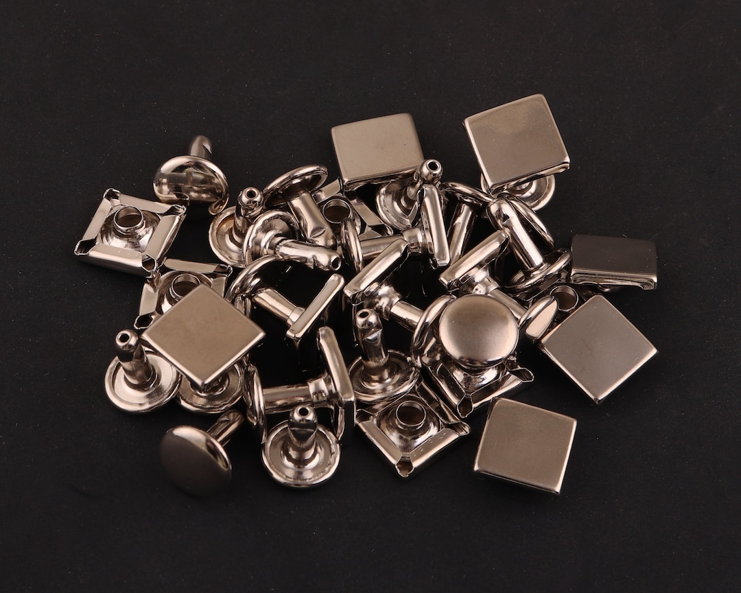 50sets 10mm Double Cap Rivets Silver Square Double Cap Rivet Studs ...