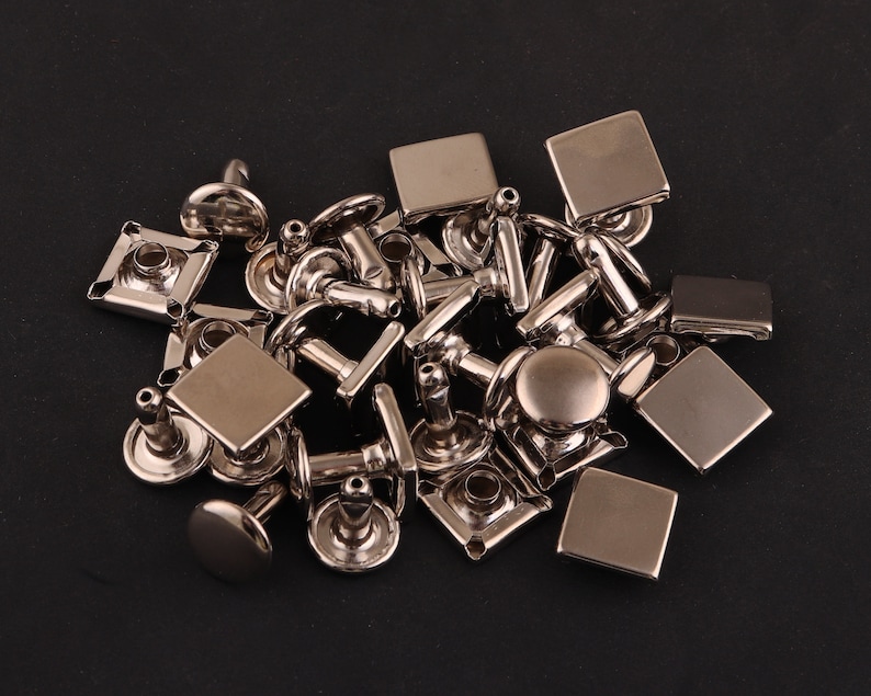 50sets 10mm Double Cap Rivets Silver Square Double Cap Rivet Studs ...