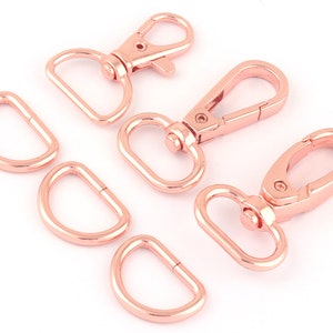 3/4"(20mm) Rose Gold Metal Swivel Clasp Claw,Slide D Ring Dog Collar Purse Hardware Adjuster Backpack D Buckles Webbing Handbag Finding DIY