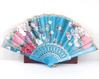 Blue Hand Fans,Silk Fans Party favor Floral Flower fans Folding Fans,Hand Fan Favors,Chinese Folding Fans,Blossom Silk Fan,diy Wedding Fan