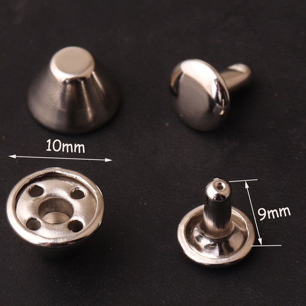 50sets 10mm Silver Rivets Metal Button Double Capped Rivets Double Head Purse Notions Rivet Studs screw rivets for DIY leather Making