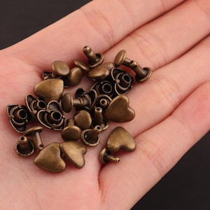 8mm*8mm Heart Antique Bronze Double Cap Rivets,Rivets Studs Leather craft Rive,Fastener Snaps Prong Studs Riveted,rivet for leather and bags