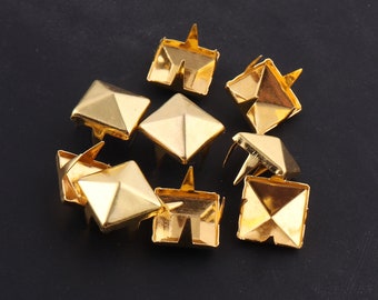 Clavos de garra cuadrada de pirámide de oro de 10 mm Espárragos Cabezales de clavos decorativos, Espárragos de puntas Botones de remache para ropa de cuero Zapatos Bolsa Artesanía Punk Rock