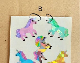 Vintage Sandylion Prismatic Rainbow Unicorns Sticker: 80s-90s Collectible