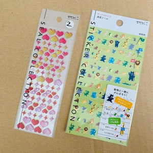 Midori Japanese stationary sticker heart animals cute kawaii collectible