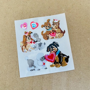 Vintage Sandylion glittery puppy valentines sticker cute collectible