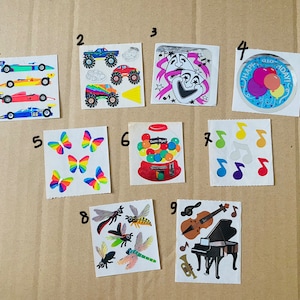 Vintage Sandylion mylar foil sticker mods you choose cars, butterflies, trucks, music, gumball machine, collectible