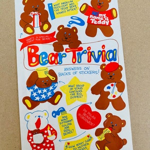 Vintage Sandylion bear trivia activity maxi sticker sheet cute collectible