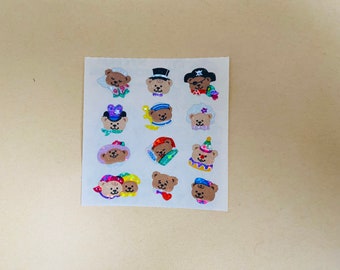TEDDY BEAR PICNIC Glittery Sandylion Stickers 1 Square **rare