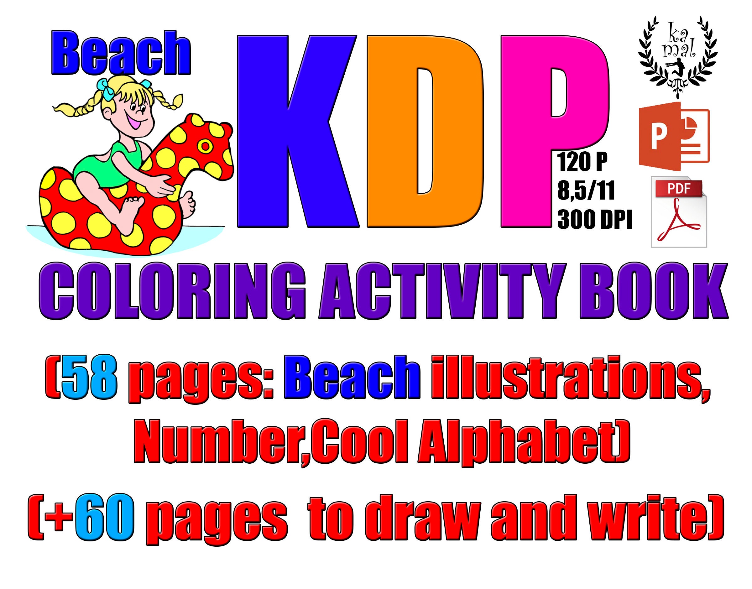 Download Kdp Beach Coloring Activity Book Sheets Pdf Pptxfonts Etsy