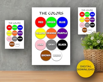 Colors Education Print, Colors Print, Kids Room Decor, Kids Wall Art, Classroom Decor, Digital Download.