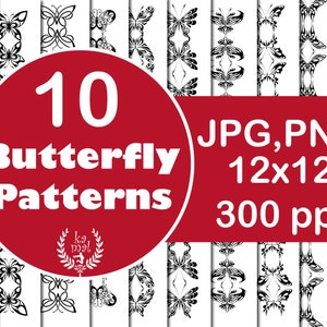 10 Butterfly Patterns Digital Scrapbooking Background Papers (JPG en PNG) -12x12- 300 ppi Instant Download.