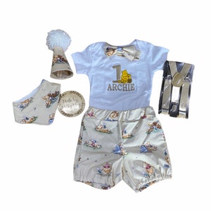 Handmade Personalised Winnie the Pooh 1st Birthday Cake Smash Short Sleeve Outfit