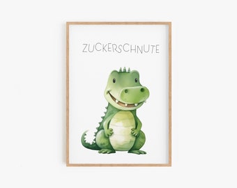 Kinderbild Krokodil | niedlicher Kunstdruck für Mädchen Jungen Poster für Kinder | Wandbild für Kinderzimmer, Babyzimmer Deko - DIN A4