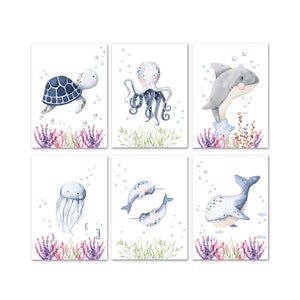 Set of 6 children's pictures "Underwater" | Poster for children & babies with animals, mural, decoration, children's room, DIN A4 without frame | Calmondo