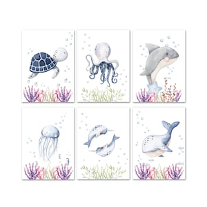 Set of 6 children's pictures "Underwater" | Poster for children & babies with animals, mural, decoration, children's room, DIN A4 without frame | Calmondo