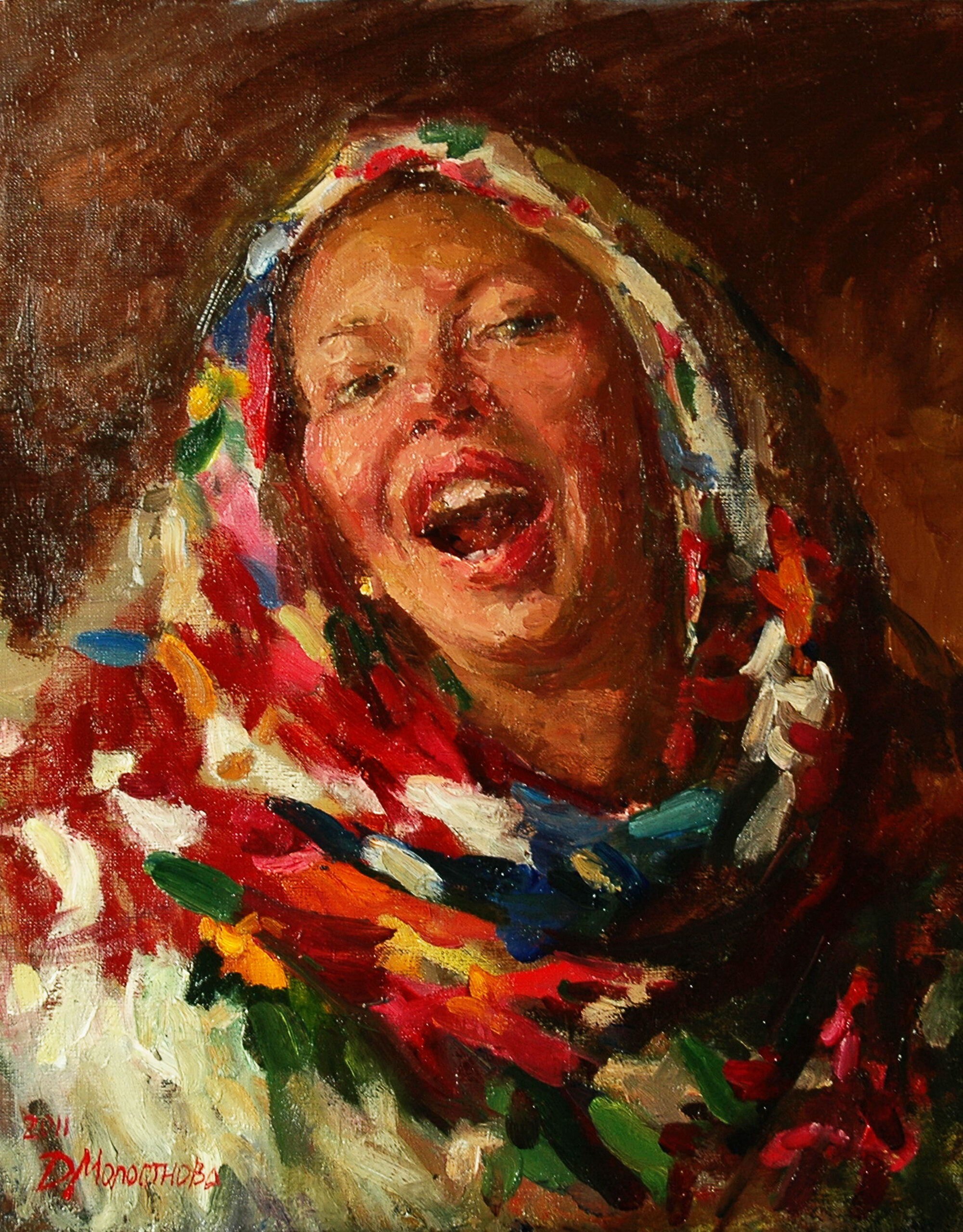 Vintage portrait 20x16 Laughing girl portrait Dark color | Etsy