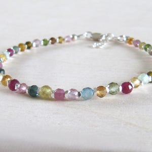 Multi-color tourmaline bracelet in sterling silver, colorful tourmaline bracelet, October birthstones.
