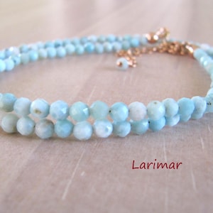 Larimar choker necklace with 14K goldfilled or sterling silver closure,  genuine larimar gemstone necklace, March birthstone