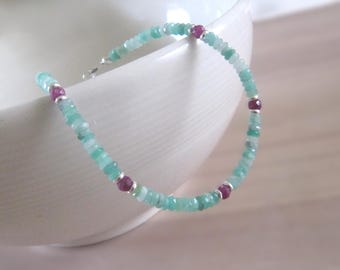 Bracciale con smeraldo e rubino/bracciale con smeraldo e rubino genuini di colore verde chiaro in argento sterling o placcato in oro 14 carati/pietra portafortuna di maggio