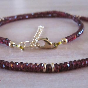 Garnet necklace, red garnet gemstone necklace in sterling silver or 14K gold filled, January birthstone
