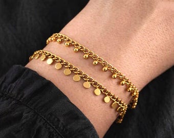 Pulsera de dijes de acero inoxidable chapada en oro / pulsera de dijes de oro