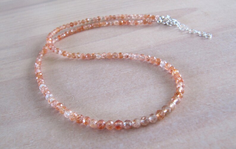 Sunstone necklace with 14K goldfilled or sterling silver closure, sparkling gemstone necklace. image 6