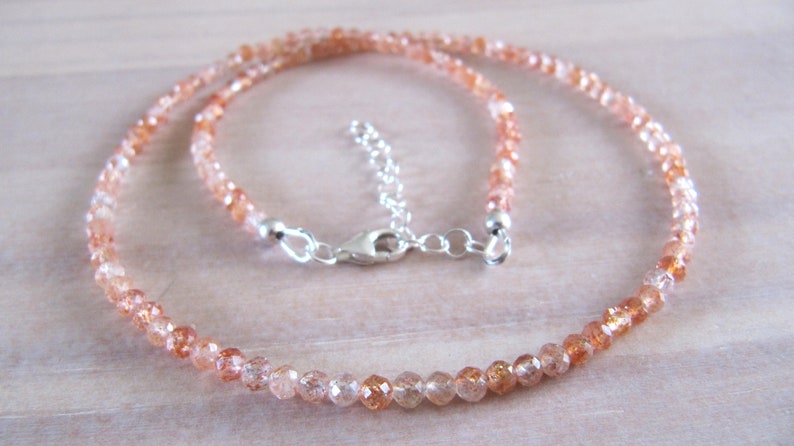 Sunstone necklace with 14K goldfilled or sterling silver closure, sparkling gemstone necklace. image 8