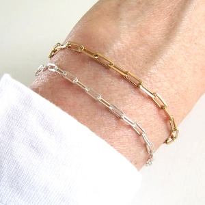 Paperclip bracelet, 14K gold filled or sterling silver box chain bracelet, minimalistic bracelet.