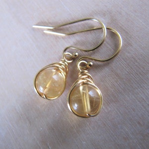 Citrien oorbellen, citrien oorringen, sterling zilver en 14K goudgevulde citrien oorbellen, geboortesteen van november. afbeelding 3