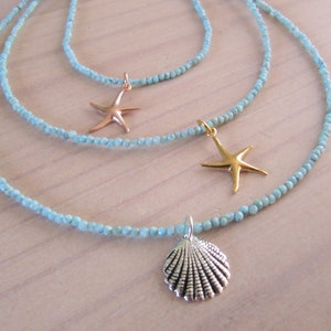 Larimar necklace with sterling silver or 18K gold vermeil pendant.