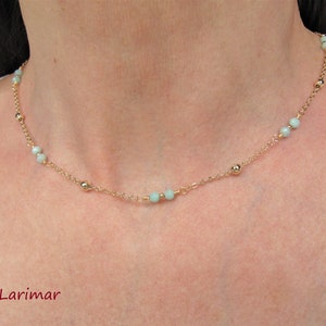 Collar de larimar, gargantilla de larimar en oro relleno de 14 quilates, regalo para ella.