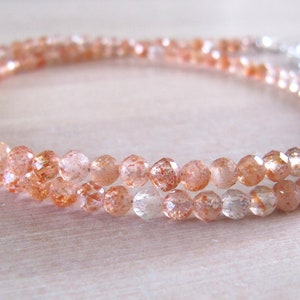 Sunstone necklace with 14K goldfilled or sterling silver closure, sparkling gemstone necklace. image 3