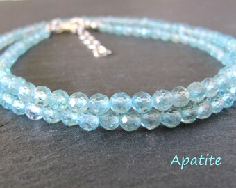 Collana di apatite, collana con pietra preziosa di apatite del Madagascar blu acqua in argento sterling o oro riempito 14K