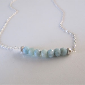 Larimar necklace, available in sterling silver or 14K gold filled, dolphin stone layering necklace, March birthstone.