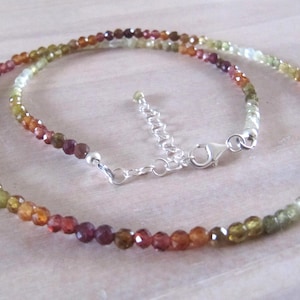 Red and green garnet necklace, multi-color garnet choker necklace, gemstone necklace in 925 silver or 14K gold filled, January birthstones.