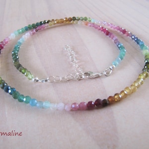 Multi-color tourmaline necklace, tourmaline choker necklace, gemstone necklace in 925 silver or 14K gold filled, October birthstones.